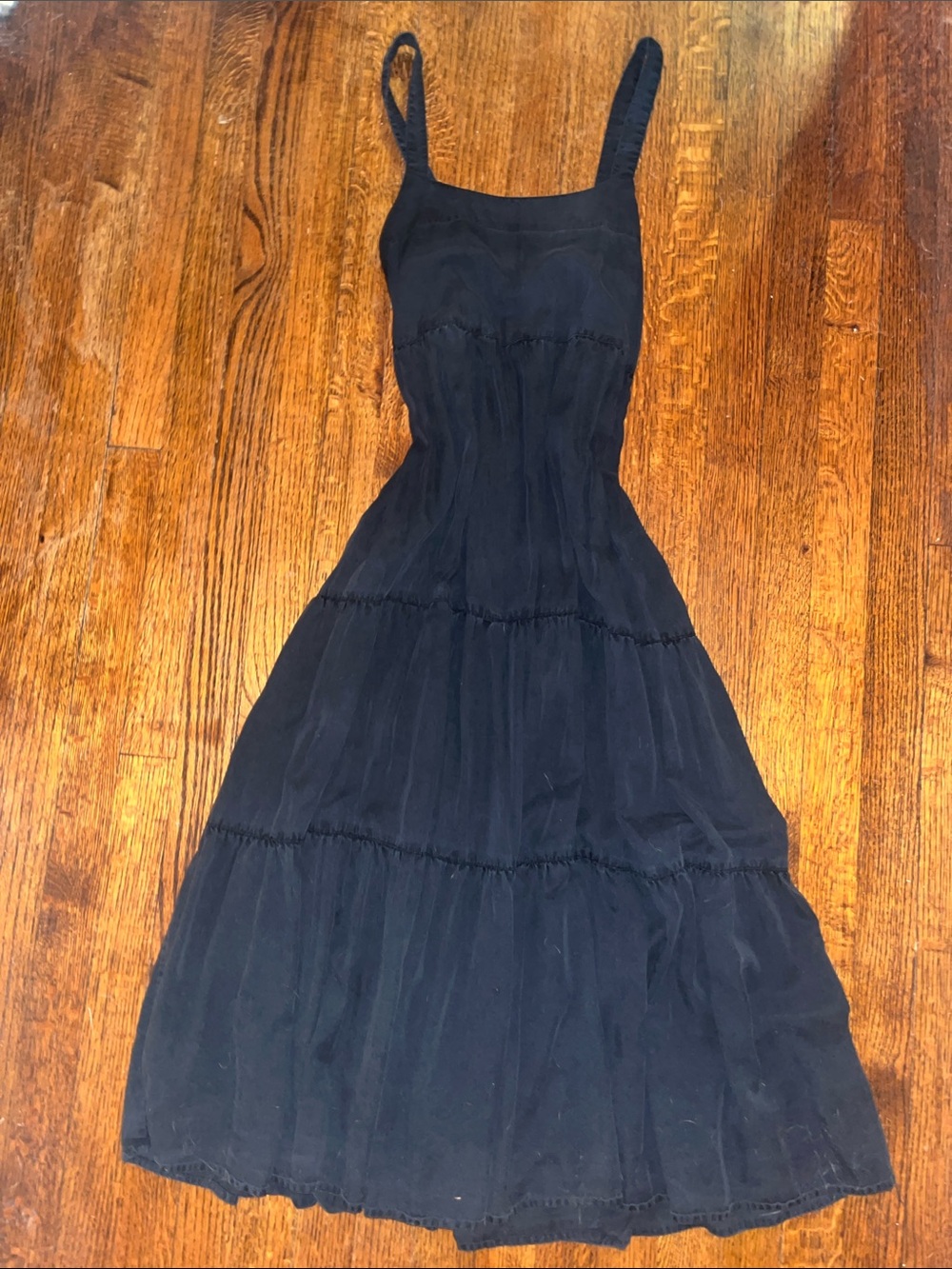 The Drop |Sleeveless Black Tiered Maxi Dress with Square Neckline